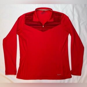Nike Golf Size L Red Long Sleeve Quarter Zip Dri-Fit Shirt